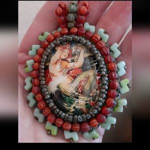 Hand Crafted Bead Embroidery Mermaid Pendant Artisan Made